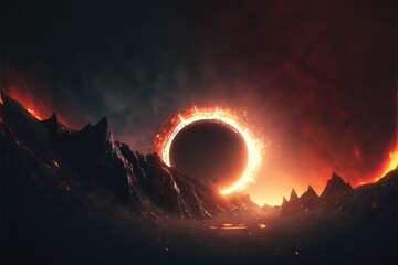 Poster - Black hole in space and forming on other planets. black hole. Generative AI