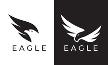 Black White Eagle Logo Set With Linear Style Illustration Vector Design.