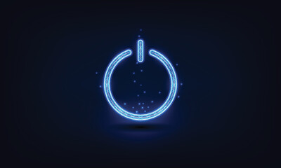 Fototapete - power button concept on Low Poly wireframe blue illustration on dark background. Lines and dots.