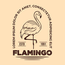 Vector Illustration Of Flamingo With Vintage Style For Logo, Labels, Emblem, T-shirt In Hand Drawn Sketch Style