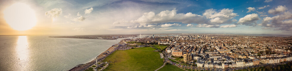 Canvas Print - Aerial view of the town and the bay of Portsmouth, Southern England