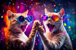 canvas print picture - fröhliche Katzen mit bunten funky Brillen in Partystimmung. Generative Ai.