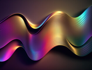 Wall Mural - iridescent golden rainbow waves metal background. abstract chrome waves background. hologram texture