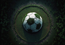 Football Concept Of Ruins With Abandoned Soccer Ball And Greenery Illustration, Generative Ai