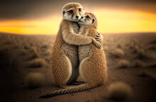 A Cute Scene Of Two Loving Prairie Dogs. Wildlife Animal, Digital Art, Generative Ai