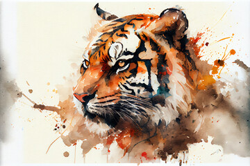 Wall Mural - Tiger in Aquarellfarben isoliert auf weißen Hintergrund. Generative Ai