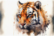 Tiger in Aquarellfarben isoliert auf weißen Hintergrund. Generative Ai