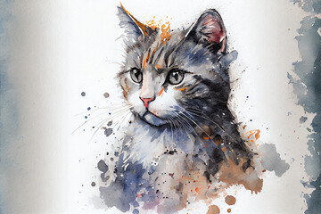 Naklejka na meble Katze in Aquarellfarben isoliert auf weißen Hintergrund. Generative Ai