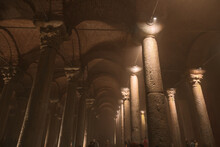 Byzantine Or Rome Architecture. Vaults And Columns Of A Historical Building