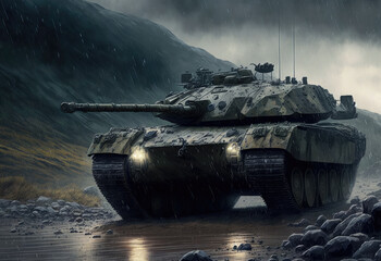 Wall Mural - german tank in the nature created with Generative AI technology