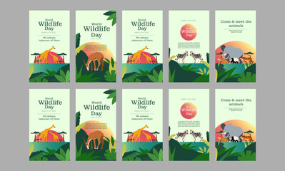 happy world wild day social media stories vector flat design