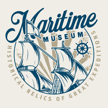 Maritime Museum Vintage Emblem Colorful