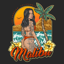 Malibu Bikini Girl Colorful Poster