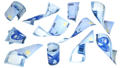 Aufkleber - 3D rendering of new 1000 Nigerian naira notes flying in different angles and orientations isolated on transparent background