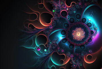 Colorful neon gradient fractal mandala shapes as wallpaper background (Generative AI)