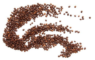 Wall Mural - Roasted coffee beans isolated on white background.