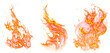 Fire collection PNG. Realistic Fire Flames transparent on without background. Burning red wildfire flames set, burn bonfire silhouette and blazing fiery spurts of flame