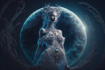 Wall Mural - Goddess of Moon. Generative AI, non-existent person.	