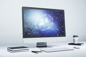 Aufkleber - Creative abstract people icons hologram on modern computer monitor, life and health insurance concept. 3D Rendering