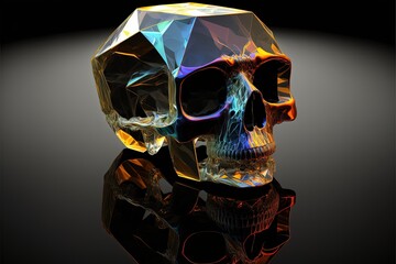 Wall Mural - Crystal skull illustration with octagonal shapes, dark background. Generative AI