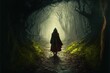 illustration de fantaisie mystérieuse de jeune fille dans une forêt menaçante magique