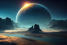 Paysage De Planète Inconnue, Monde Alien Dans L'espace étrange Et Fantastique 