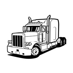 Wall Mural - Semi truck 18 wheeler sleeper silhouette monochrome black and white vector art