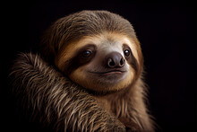 Portrait Of A Sloth On A Black Background. Generative Ai