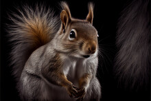 Portrait Of A Squirrel On A Black Background. Generative Ai