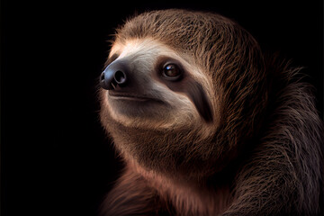 Wall Mural - portrait of a sloth on a black background. generative ai