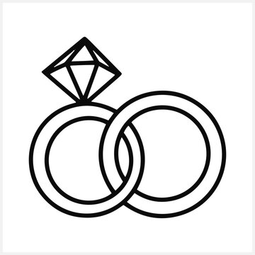 Doodle wedding ring with diamond icon isolated Hand drawn line art Sketch vector stock illustration EPS 10