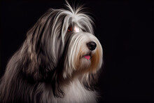 Portrait Of A Bearded Collie Dog On A Black Background. Generative Ai