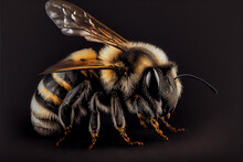 Portrait Of A Bee On A Black Background. Generative Ai