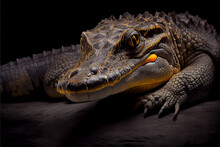 Portrait Of A Crocodile On A Black Background. Generative Ai