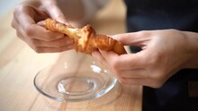 Close Up Slow Motion Share The Delicious Croissant