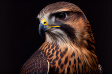 Portrait Of A Falcon On A Black Background. Generative Ai