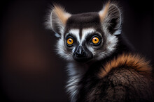 Portrait Of A Lemur On A Black Background. Generative Ai