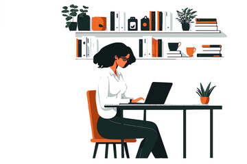 Wall Mural - Woman working or studying on laptop in the office or at home