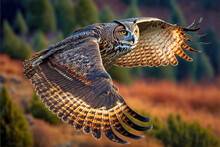 Eurasian Eagle Owl In Flight - AI Gererative