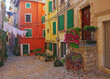 Streets of Rovinj with calm, colorful building facades, Istria, Croatia