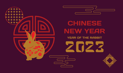 Wall Mural - Happy chinese new year 2023 zodiac sign on purple background