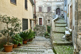 Fototapeta Na drzwi - A narrow street in the historic center of Patrica, an old village in Lazio in the province of Frosinone, Italy.