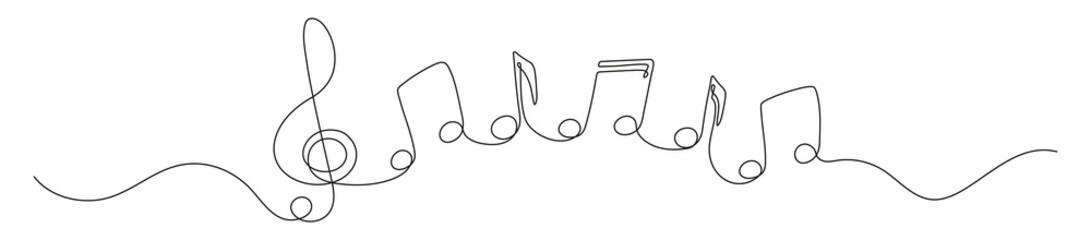 Music note continuous one line drawing. Linear melody composition elements. Vector isolated on white.