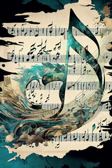 Naklejka na meble Musikwelle mit Violinschlüssel und Musiknoten - Generative Ai