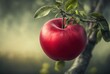 beautiful ripe big red apple on tree with light glow from behind Generative Ai	