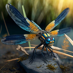 Wall Mural - Dragonfly in the field. Generative AI.