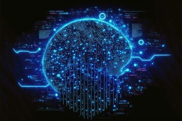 Wall Mural - Big data cyber futuristic technology on blue background. Generative AI