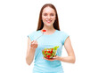 © Dmytro Panchenko - Portrait of a fit healthy woman eating a fresh salad isolated on white.
