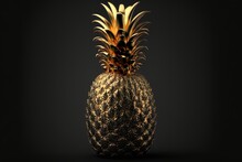 Golden Pineapple On A Dark Black Background Created With Generative AI Technology