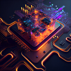 Fototapete - Abstract technology chip processor created with Generative Ai